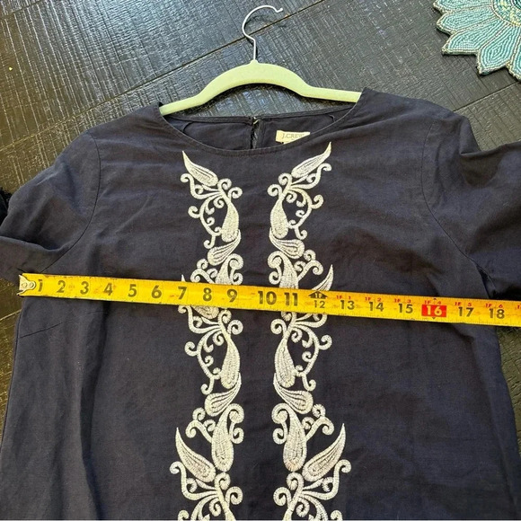 J Crew Navy Blue Embroidered Front Linen Cotton Blend Tunic Dress Coverup sz XS - Picture 8 of 9